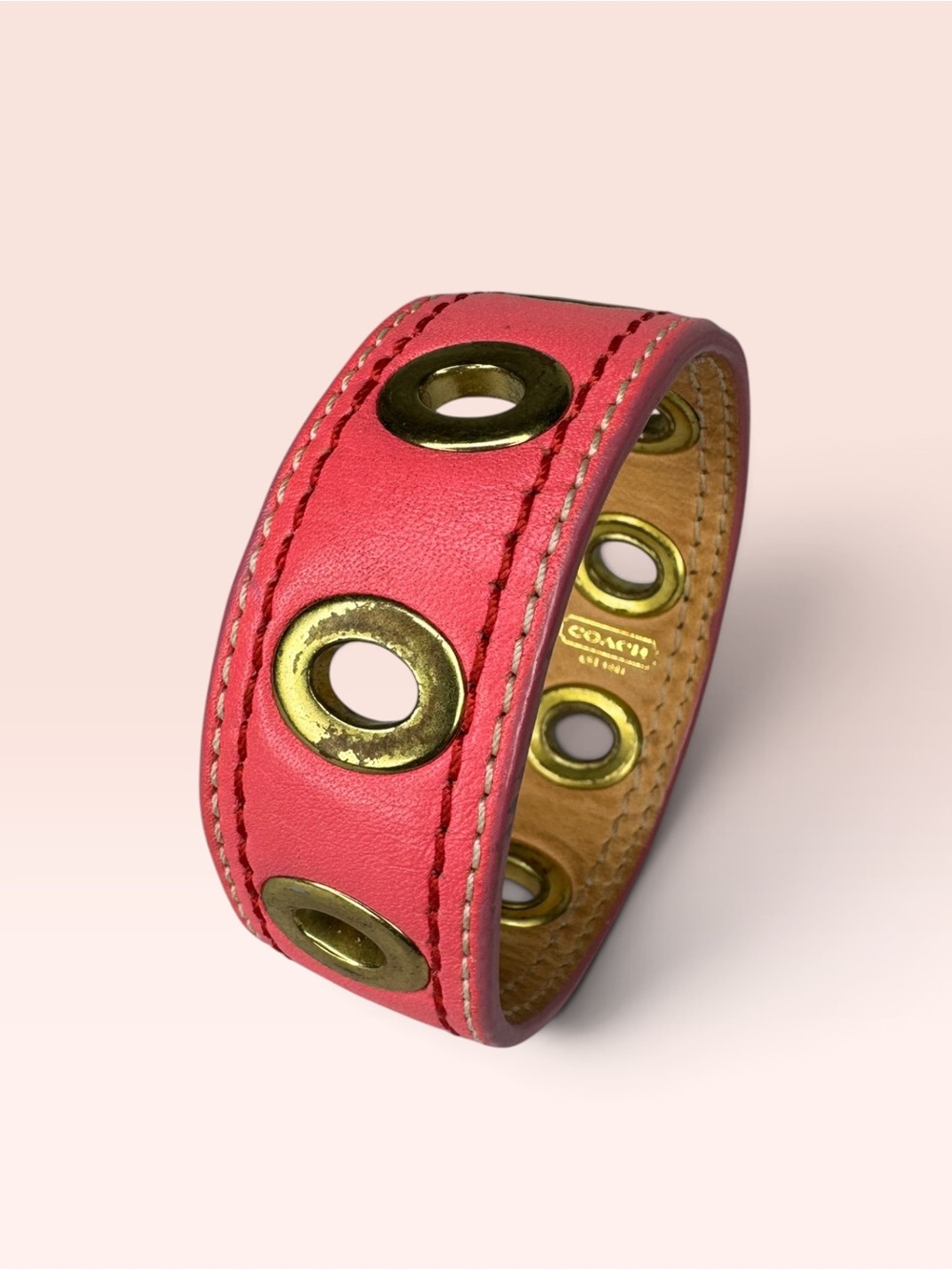 Coach Y2K Pink Grommet Leather Bangle - Picture 4 of 6
